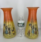 Rare Pair Signed Legras French Art Nouveau Glass Vases Zeppelin Alsace Scene