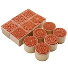 12pcs Wooden Stamps Floral Pattern Rubber Stamp Round And Wood Rubber Stamps