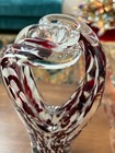 Murano Style Abstract Red White Clear Art Glass Mcm Modern Sculpture Signed 11 
