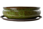 Oval Glazed Bonsai   Succulent Pot   Tray   Mesh 12 x 8 5 x 3 75  - Moss Green