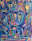 Vintage Mcm Abstract Figural Animal Painting Mid Century Modern Art Signed