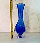 Vintage Cobalt Blue 9 Inch Twisted  Angular Heavy Artglass Vase 