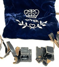 Vtg Hebrew Tefillin Set   Stitched Blue Velvet Bag Jewish Judaism Judaica Israel