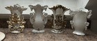 Set Of 4 Antique Victorian 1800s French Porcelain White   Gold Gild Spill Vases
