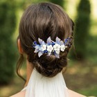 Bridal Hair Vine Pieces Blue Rhinestone Butterfly White Flower Silver Leaf Headp