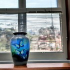Adult Blue Butterfly Cremation Urn With Funeral For Men Or Women Ashes Keepsake