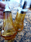 Vtg Viking Georgian Amber Topaz 5  Salt   Pepper Shaker Set Metal Lid  6900