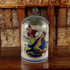 Art Nouveau Beer Mug Enameled Painted Antique German Beer Stein With Pewter Lid