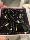 Vintage 14k Yellow Gold Onyx Pearl Necklace Bracelet And Earrings Set 555