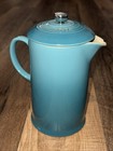 Le Creuset 34 Oz  French Press Coffee Pot - Caribbean    Small Chip   