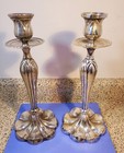Vintage Pair Of Large Victorian Brass Candlestick Holders Tall   Heavy Metalware