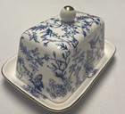 Grace Teaware Blue   White Hummingbird Floral Porcelain Small Butter Dish New