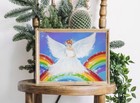 Nursery Room Decor  Art Photo  rainbow Light  Guardian Angel Wall  Kids Room Pic