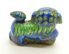 Miniature Cloisonne Chinese Foo Dog Guardian Vintage Figurine Statue Blue Green