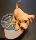 Playful Lab retriever Puppy Chewing On Ball Cap Garden home Decor Plastic potter
