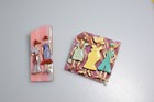 Vtg Woman Pin By Lucinda Brooch  Lot Friend Blue Yellowpurple Dress  Cg18