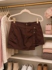 Women s Brown Solid Button-front Mini Skirt Button Closure Regular Size M