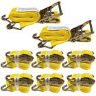 8 Pack 2 x 15  Ratchet Tie Down Straps With Double J Hook 5000lbs Heavy Duty