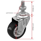 8 Pack 2 Inch Stem Caster Swivel Black Polyurethane Caster Wheels