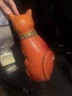 Vintage Mid Century Orange Ceramic Cat Figurine   Rare