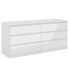 Tvilum Scottsdale Scandinavian White High Gloss 6-drawer Bedroom Double Dresser