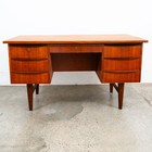 Mid Century Danish Modern Desk Executive Teak Floating 7 Drawer Bookshelf Office
