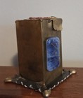Gary Rosenthal Tzedakah Mixed Metal Copper   Fused Glass Judaica Charity Box Vtg