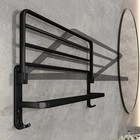 Black Aluminum 50cm Wall Mount Folding Towel Rack Shelf Holder Hook Heavy Duty