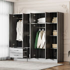 6 Doors Wood Wardrobe Armoire Closet Hanging Rail Cabinet 2 Drawer  Open Shelves