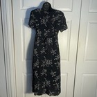 Vintage Take Nine Maternity Dress Women M Black Floral 90s Rayon Whimsigoth Tie