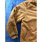 Tan Bomber Jacket With Orange Fleece Lined Hood And Striped Trim Full Zip