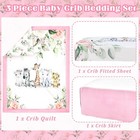 3 Pcs Safari Animals Baby Crib Bedding Set For Girl