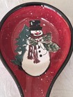Red   Black Speckled Christmas Snowman Spoon Rest Holder Gibson Home Stoneware