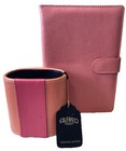 Pink Pebbled Leather Pencil Cup   Journal Notebook   Pompom Pens Cool For School