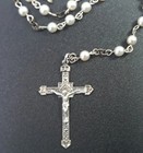 Vtg Sterling Silver Afco Rosary Crucifix Cross Faux Pearls Catholic 15 5 