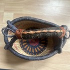 Vintage Bolga Ghana African Handwoven Alaffia Basket Leather Wrapped Handle