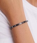 Black Obsidian   Onyx Heishi Bracelet  Heavy Sterling Silver Accents And Lobster