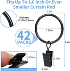 42pcs Metal Curtain Rings With Clips Drapery Hangers Black 1 26in
