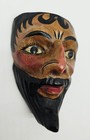 Mexican Man Face Head Wood Hand Carved   Painted Figure Artisan Folk Art Vintage