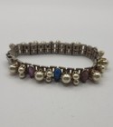 Vintage Art Nouveau Victorian Revival Bracelet Antique Goldtone Chainmail Pearl