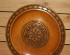 Vintage Floral Pyrography Inlaid Wood Round Wall Hanging Plate
