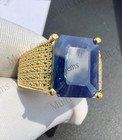 Natural Blue Sapphire Gemstone With 14k Solid Gold Men s Handmade Signet Ring