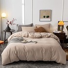  Washed Cotton Duvet Cover Ultra Soft 100  Cotton Solid Color King Khaki Solid