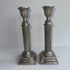 Vtg Empire Column Style Weighted Pewter Candlesticks Set Of 2  - 8   hx2 5   w