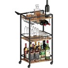 Multi-functional Rolling Bar Cart 3-tier Serving Cart W  Wine Rack Glass Holder