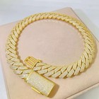 Men Cuban Chain Necklace 15mm Moissanite Ice Inlay 925 Silver Party Jewelry