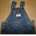 Oshkosh Bgosh Baby Girls 12m Vintage Denim Overalls Pink Bird Embroidered