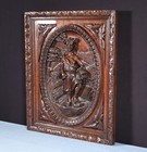 24  Tall Antique French Solid Oak Panel Highly Carved Harvest Theme W woman