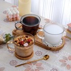 Vintage Amber 13oz Glass Striped Coffee Mugs Tea Cups With Handle Stackable