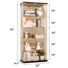 New Glass Display Cabinet 5 Shelf Curio Cabinets W mirror Bookshelf Trophy Case